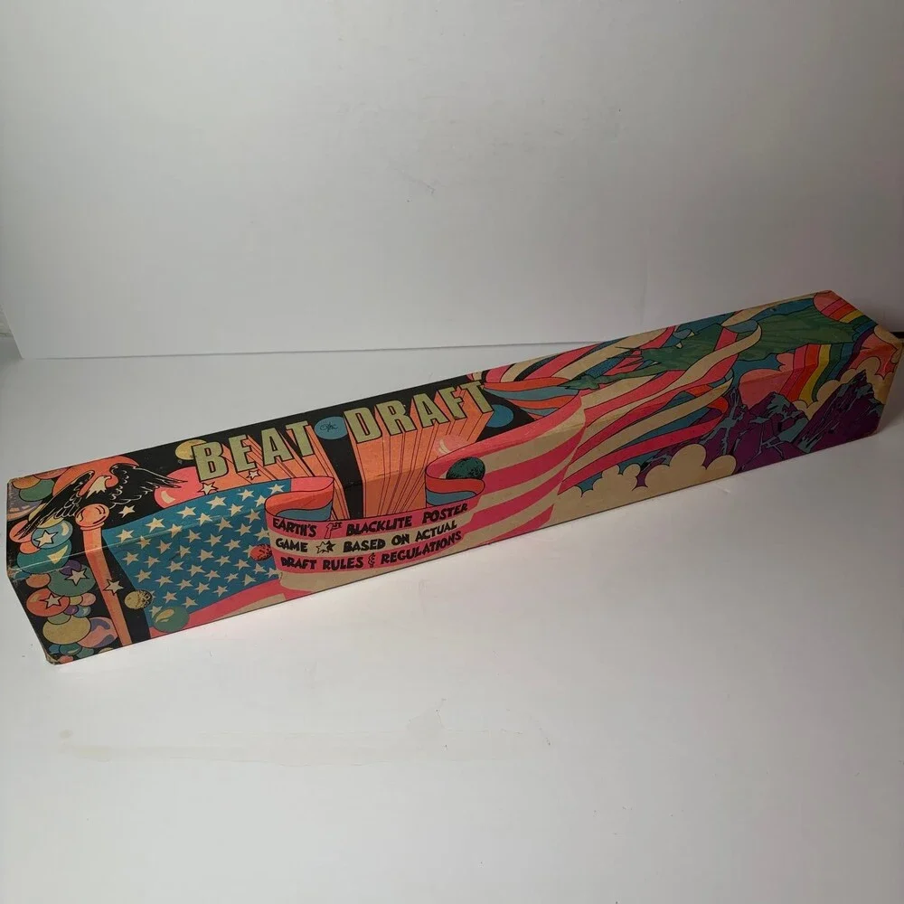 Vintage 1968 Beat the Draft Board Game Anti-War Vietnam Era Blacklite Poster